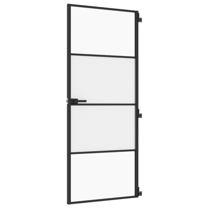 Binnendeur smal 83x201,5 cm gehard glas en aluminium zwart