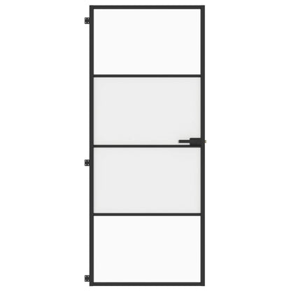 Binnendeur smal 83x201,5 cm gehard glas en aluminium zwart
