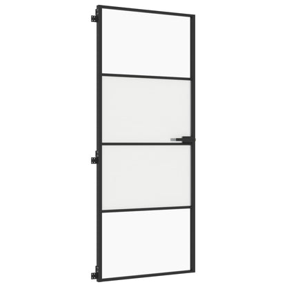 Binnendeur smal 83x201,5 cm gehard glas en aluminium zwart