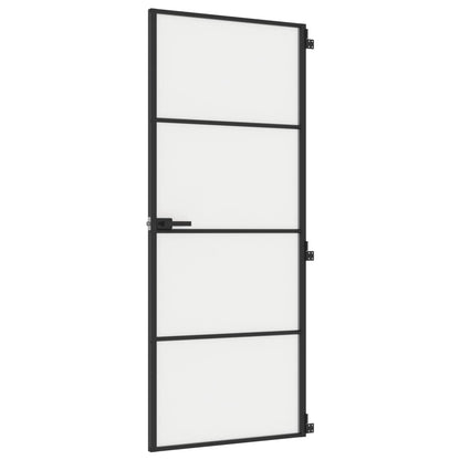 Binnendeur smal 83x201,5 cm gehard glas en aluminium zwart
