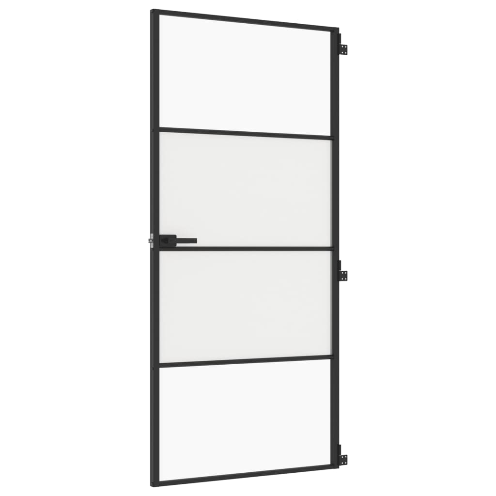 Binnendeur smal 93x201,5 cm gehard glas en aluminium zwart
