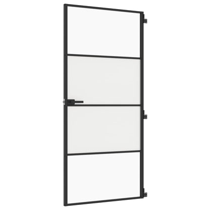 Binnendeur smal 93x201,5 cm gehard glas en aluminium zwart