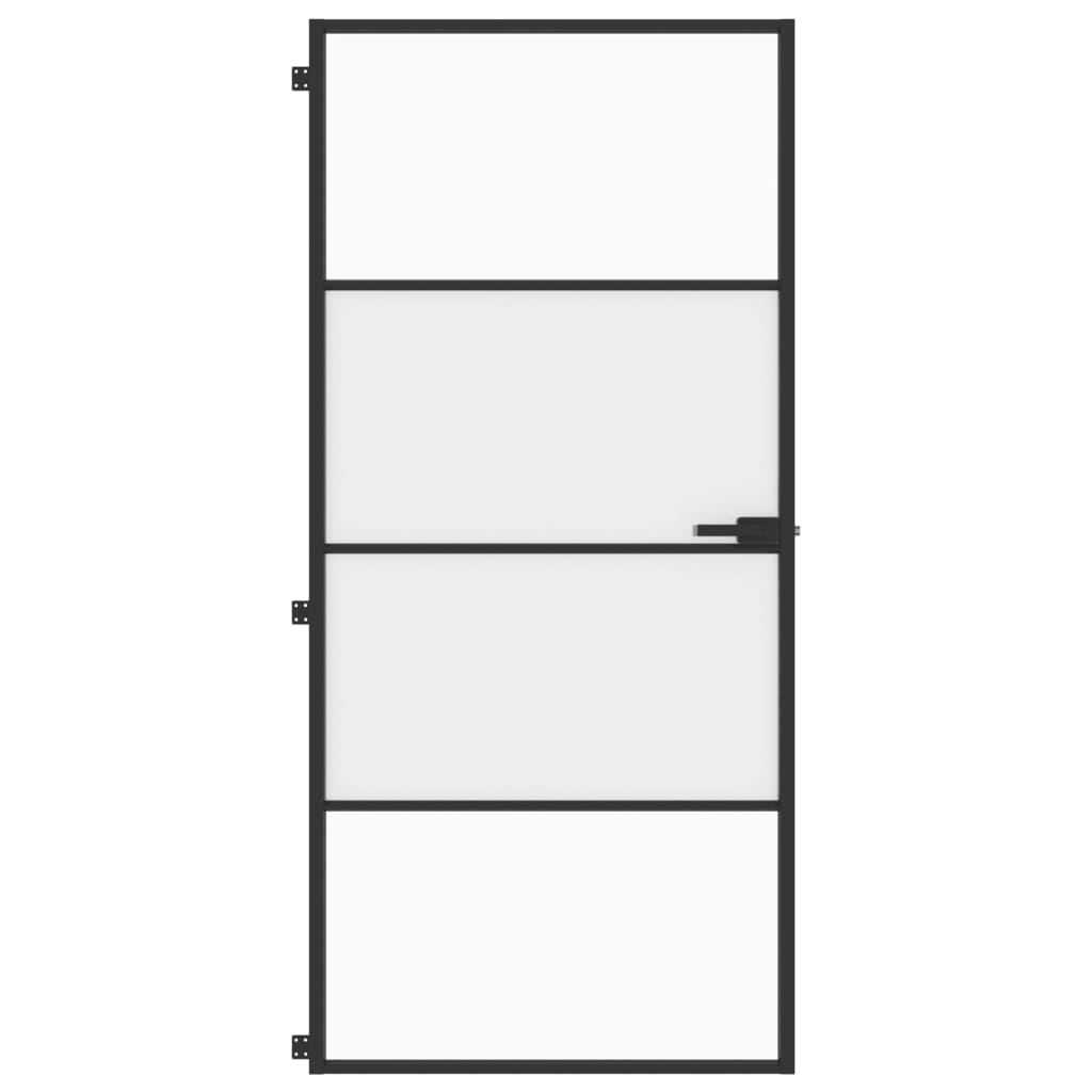 Binnendeur smal 93x201,5 cm gehard glas en aluminium zwart