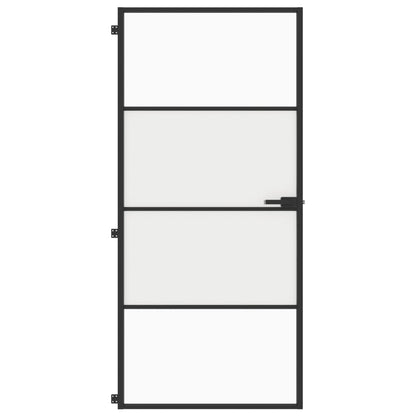 Binnendeur smal 93x201,5 cm gehard glas en aluminium zwart