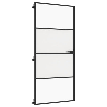 Binnendeur smal 93x201,5 cm gehard glas en aluminium zwart