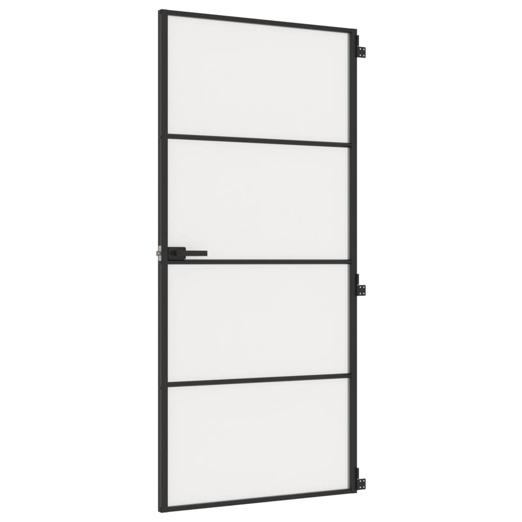 Binnendeur smal 93x201,5 cm gehard glas en aluminium zwart