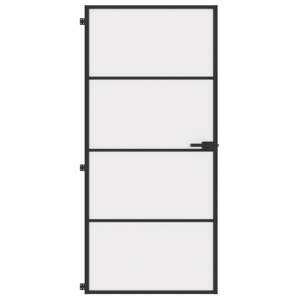Binnendeur smal 93x201,5 cm gehard glas en aluminium zwart