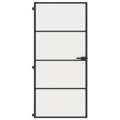 Binnendeur smal 93x201,5 cm gehard glas en aluminium zwart