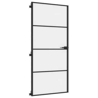 Binnendeur smal 93x201,5 cm gehard glas en aluminium zwart