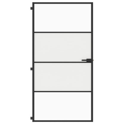 Binnendeur smal 102,5x201,5 cm gehard glas en aluminium zwart