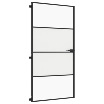Binnendeur smal 102,5x201,5 cm gehard glas en aluminium zwart