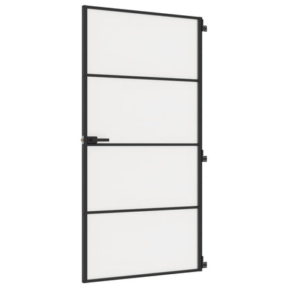 Binnendeur smal 102,5x201,5 cm gehard glas en aluminium zwart