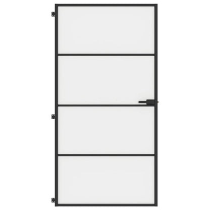 Binnendeur smal 102,5x201,5 cm gehard glas en aluminium zwart