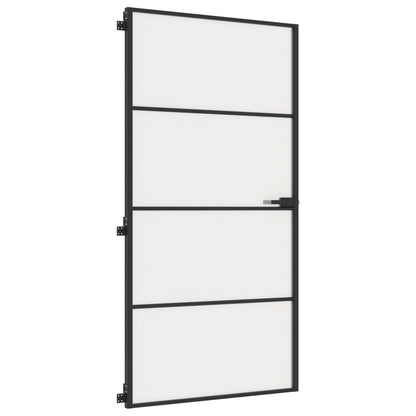 Binnendeur smal 102,5x201,5 cm gehard glas en aluminium zwart