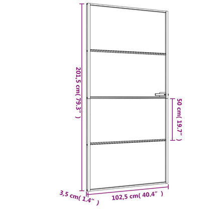 Binnendeur smal 102,5x201,5 cm gehard glas en aluminium zwart