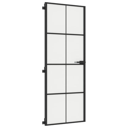 Binnendeur smal 76x201,5 cm gehard glas en aluminium zwart