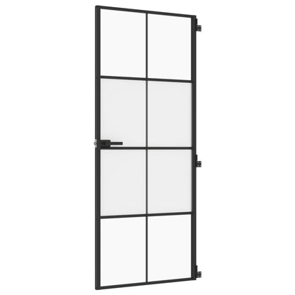Binnendeur smal 83x201,5 cm gehard glas en aluminium zwart