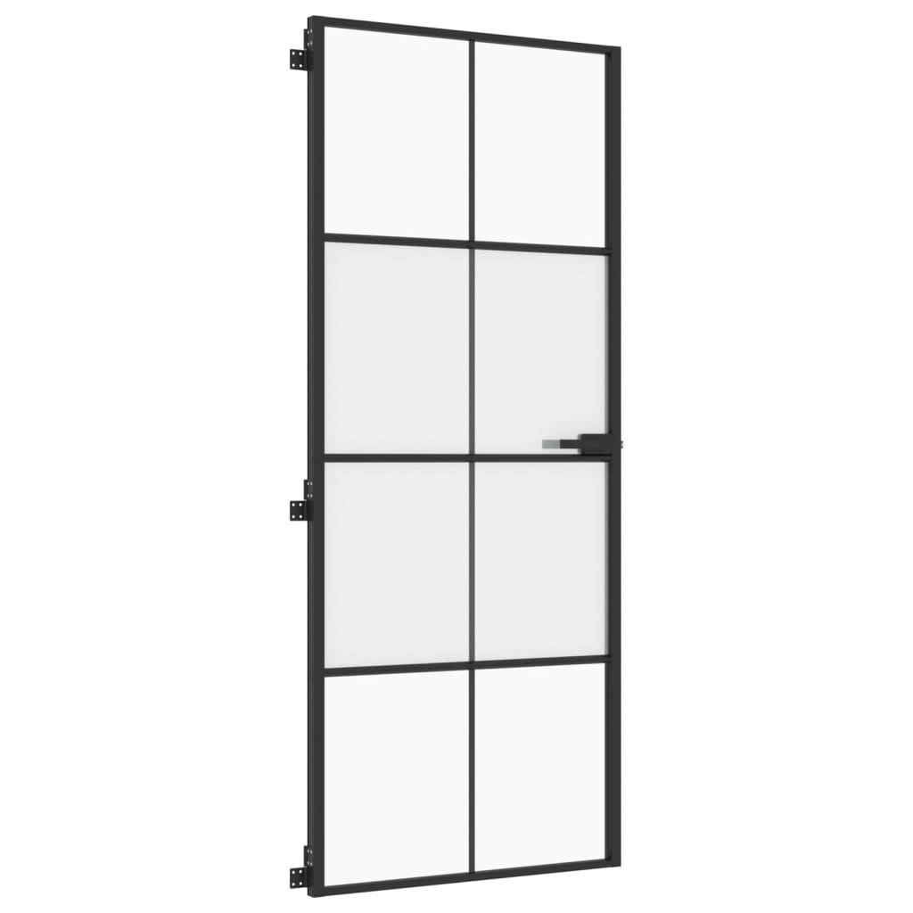 Binnendeur smal 83x201,5 cm gehard glas en aluminium zwart
