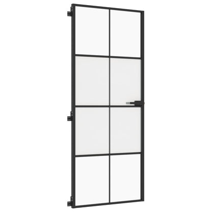 Binnendeur smal 83x201,5 cm gehard glas en aluminium zwart