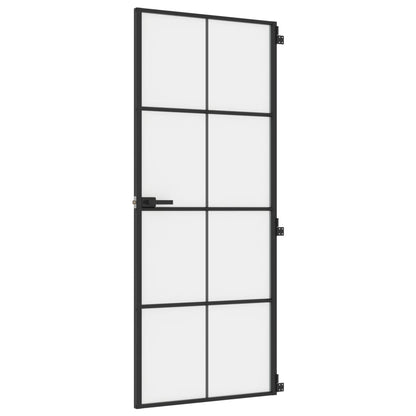 Binnendeur smal 83x201,5 cm gehard glas en aluminium zwart