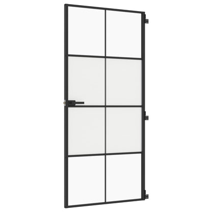 Binnendeur smal 93x201,5 cm gehard glas en aluminium zwart