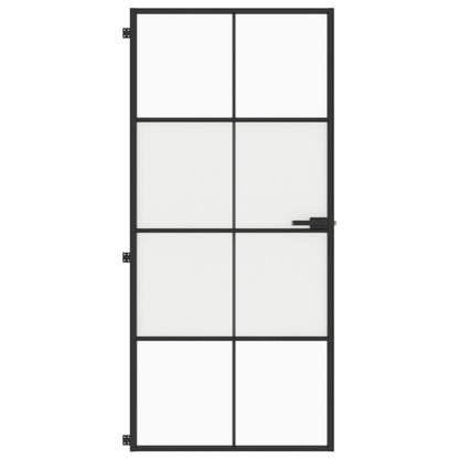 Binnendeur smal 93x201,5 cm gehard glas en aluminium zwart