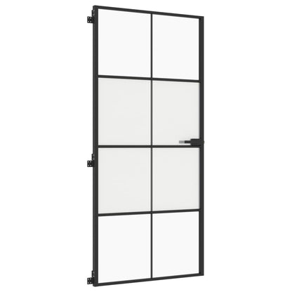 Binnendeur smal 93x201,5 cm gehard glas en aluminium zwart