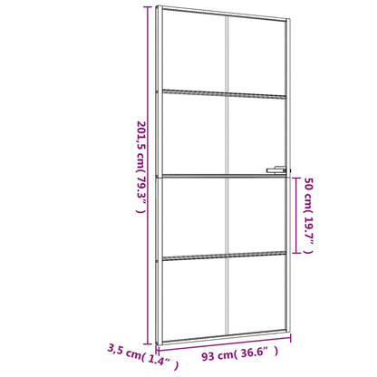 Binnendeur smal 93x201,5 cm gehard glas en aluminium zwart