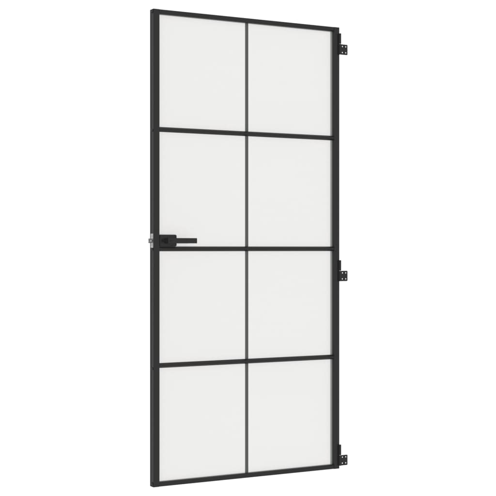Binnendeur smal 93x201,5 cm gehard glas en aluminium zwart