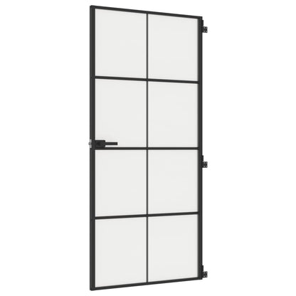 Binnendeur smal 93x201,5 cm gehard glas en aluminium zwart