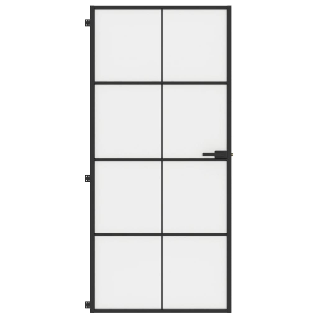 Binnendeur smal 93x201,5 cm gehard glas en aluminium zwart