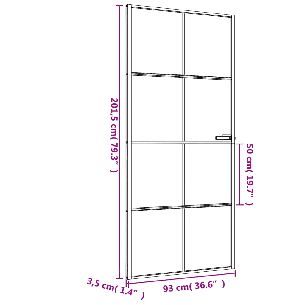 Binnendeur smal 93x201,5 cm gehard glas en aluminium zwart