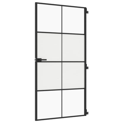 Binnendeur smal 102,5x201,5 cm gehard glas en aluminium zwart