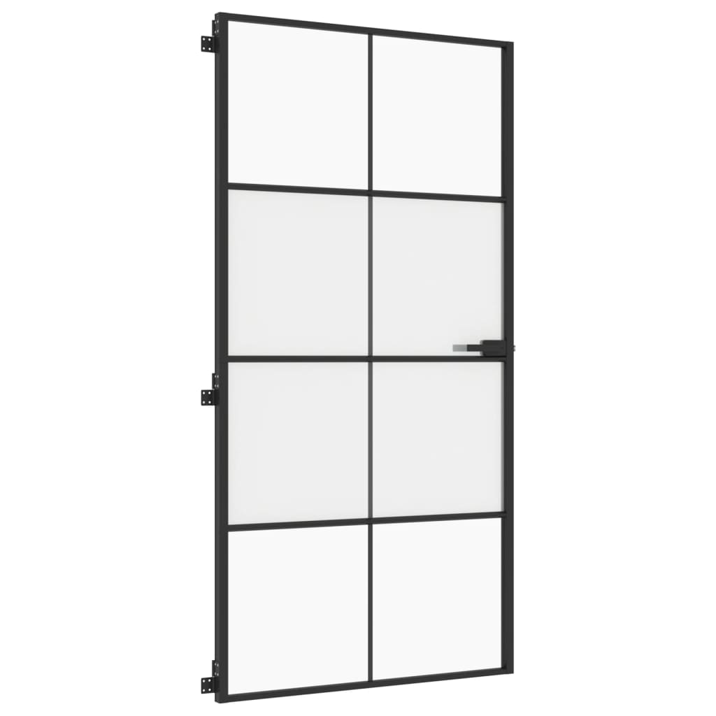 Binnendeur smal 102,5x201,5 cm gehard glas en aluminium zwart