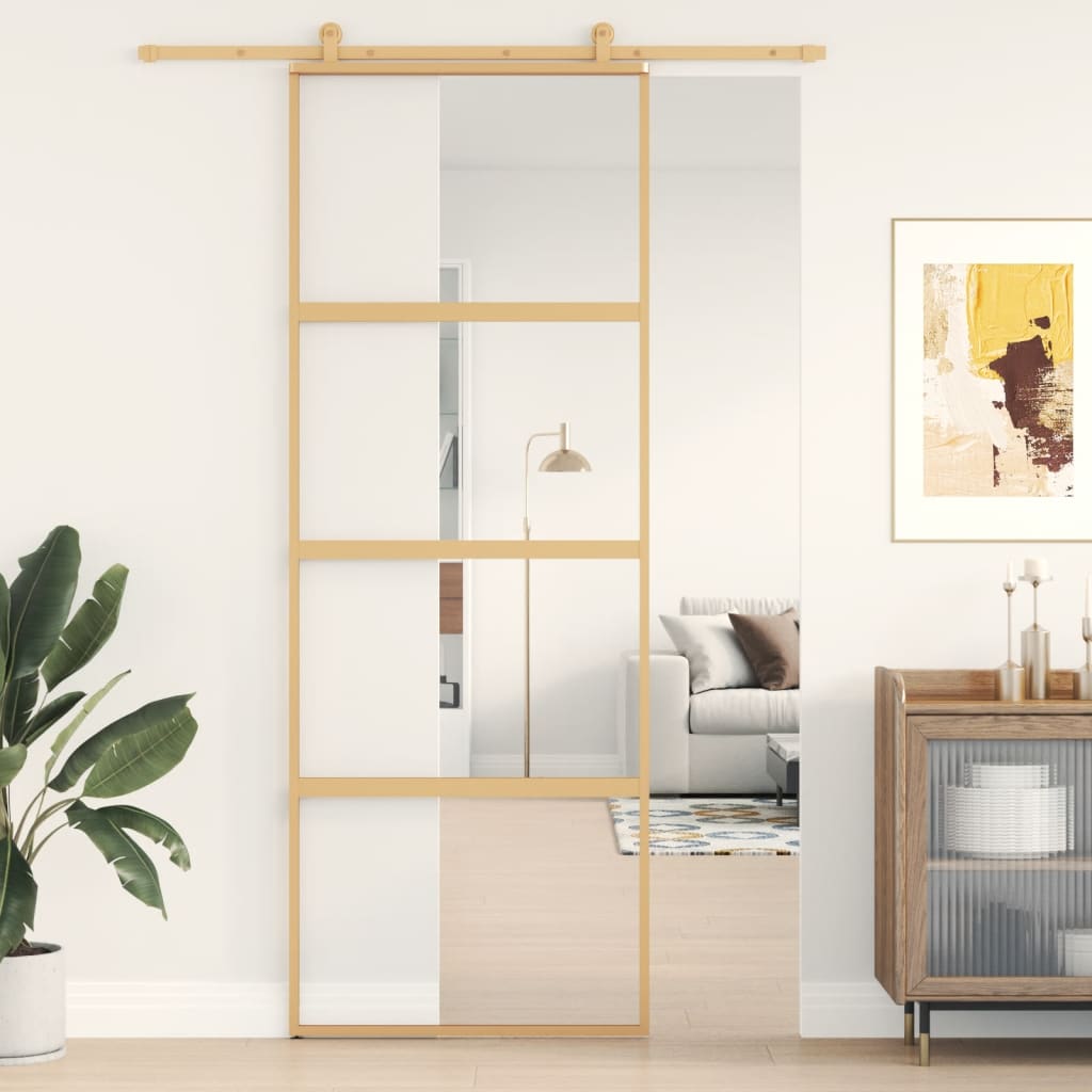 Schuifdeur 76x205 cm helder ESG-glas en aluminium goudkleurig