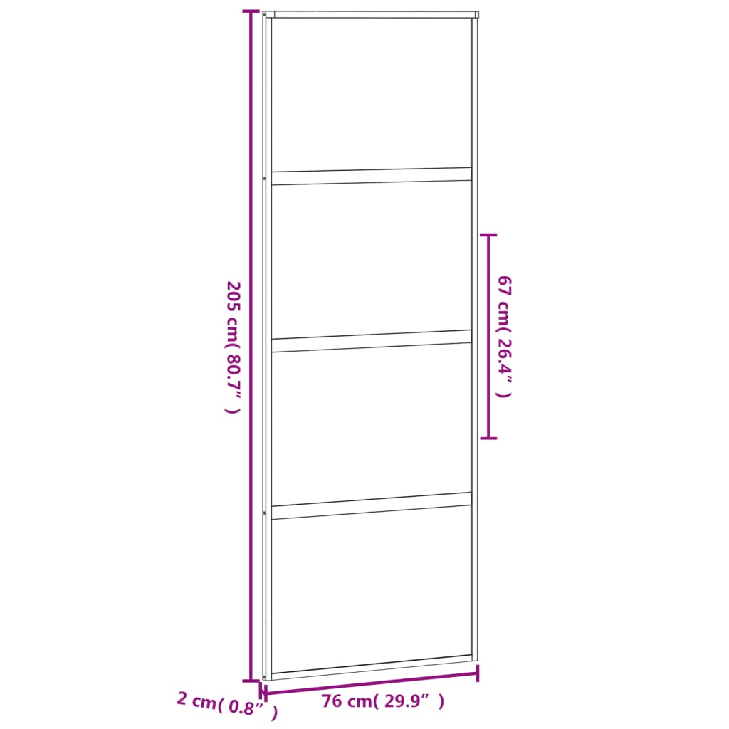 Schuifdeur 76x205 cm gehard glas en aluminium zwart