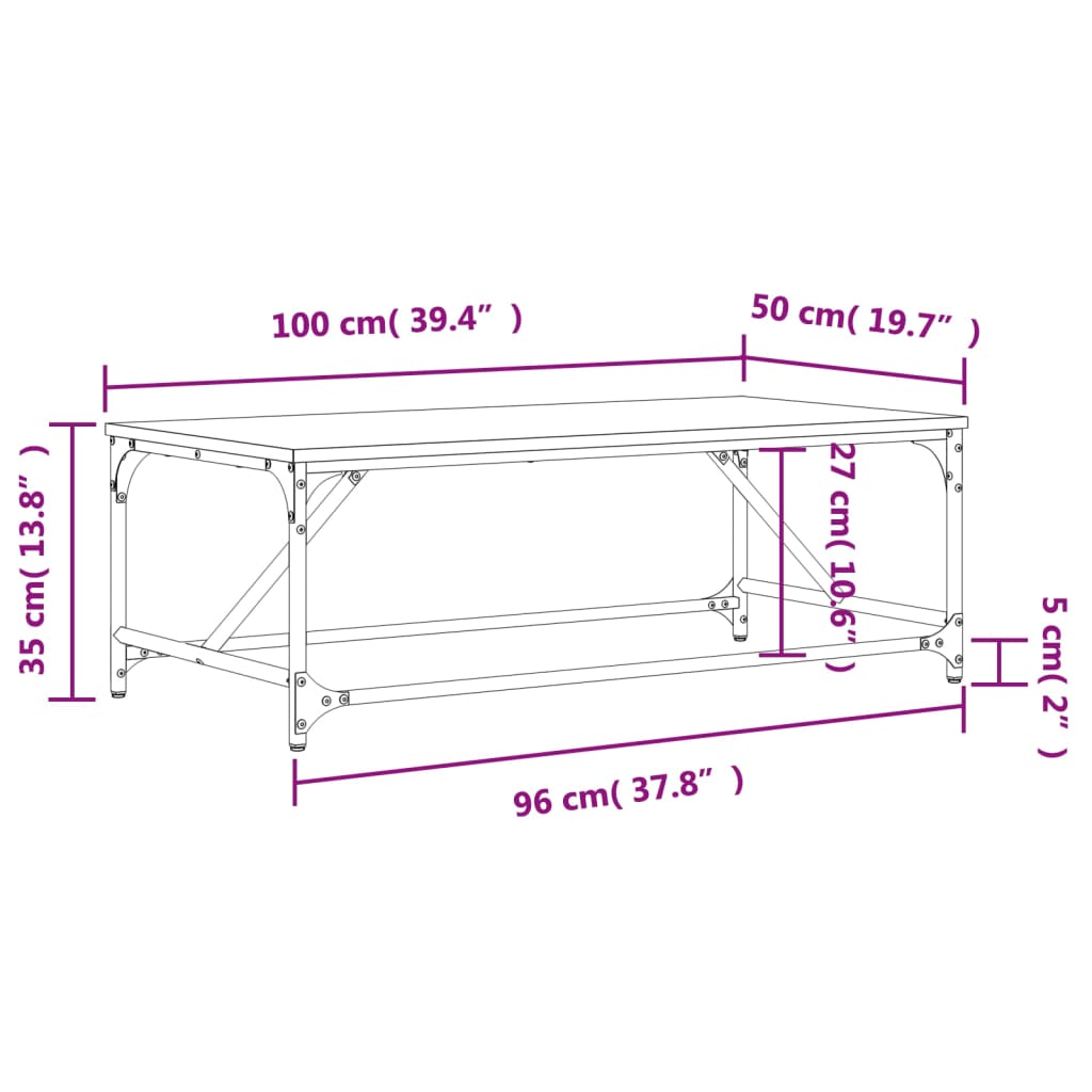 Salontafel 100x50x35 cm bewerkt hout zwart
