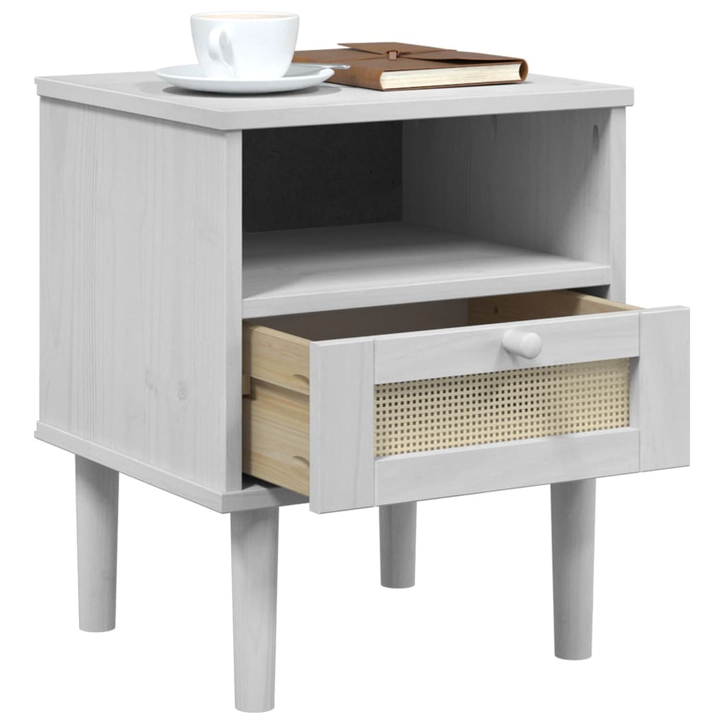 Nachtkastje SENJA rattan-look 40x35x48 cm grenenhout wit