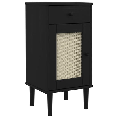 Nachtkastje SENJA rattan-look 40x35x80 cm grenenhout zwart