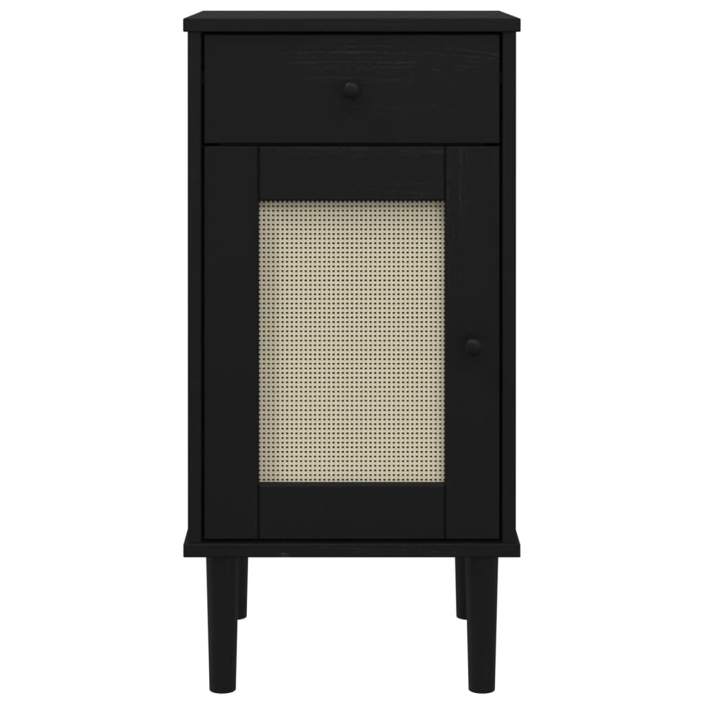 Nachtkastje SENJA rattan-look 40x35x80 cm grenenhout zwart