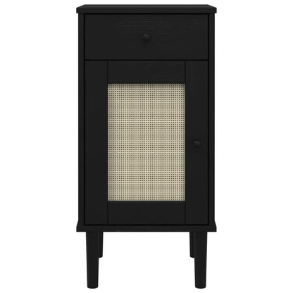 Nachtkastje SENJA rattan-look 40x35x80 cm grenenhout zwart