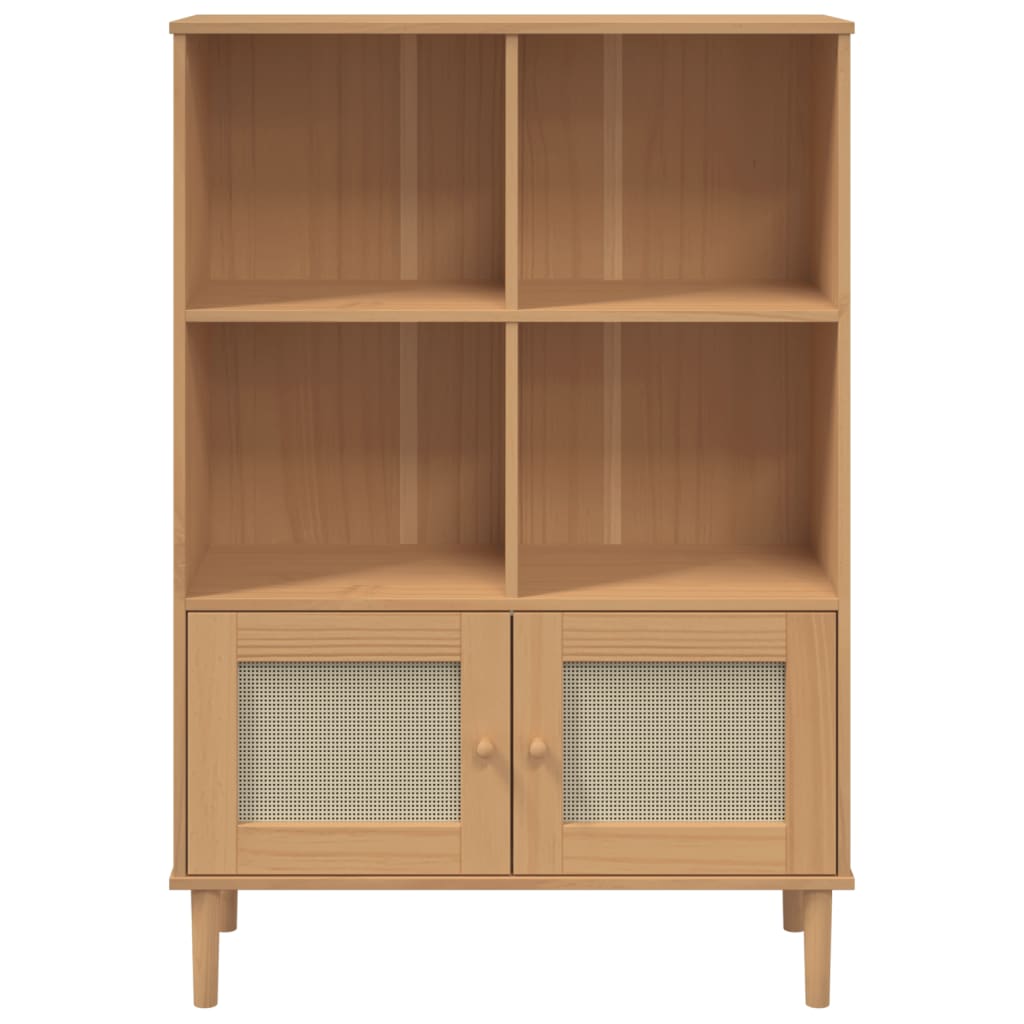 Boekenkast SENJA rattan-look 90x35x130 cm grenenhout bruin