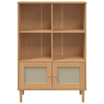 Boekenkast SENJA rattan-look 90x35x130 cm grenenhout bruin