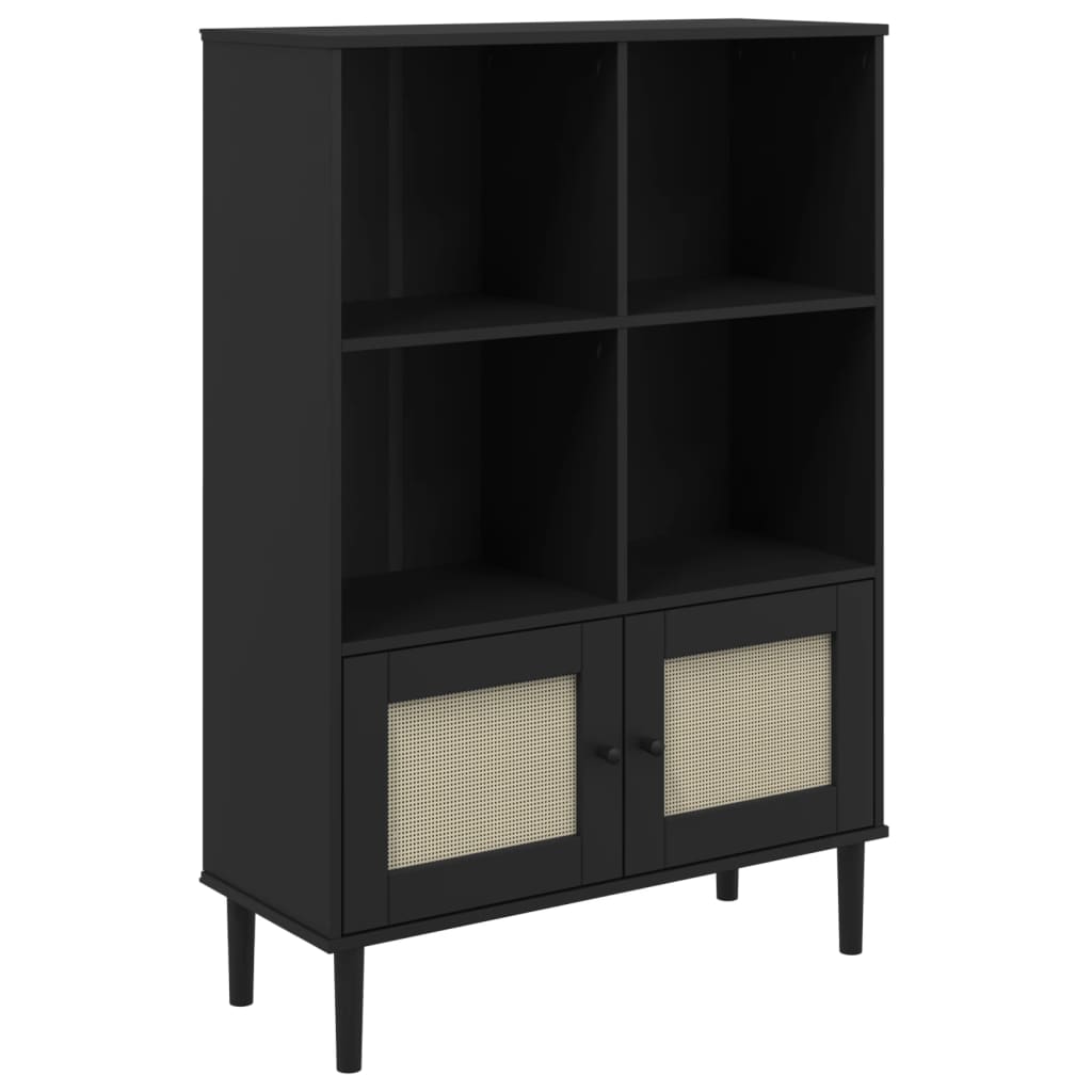 Boekenkast SENJA rattan-look 90x35x130 cm grenenhout zwart