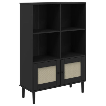 Boekenkast SENJA rattan-look 90x35x130 cm grenenhout zwart