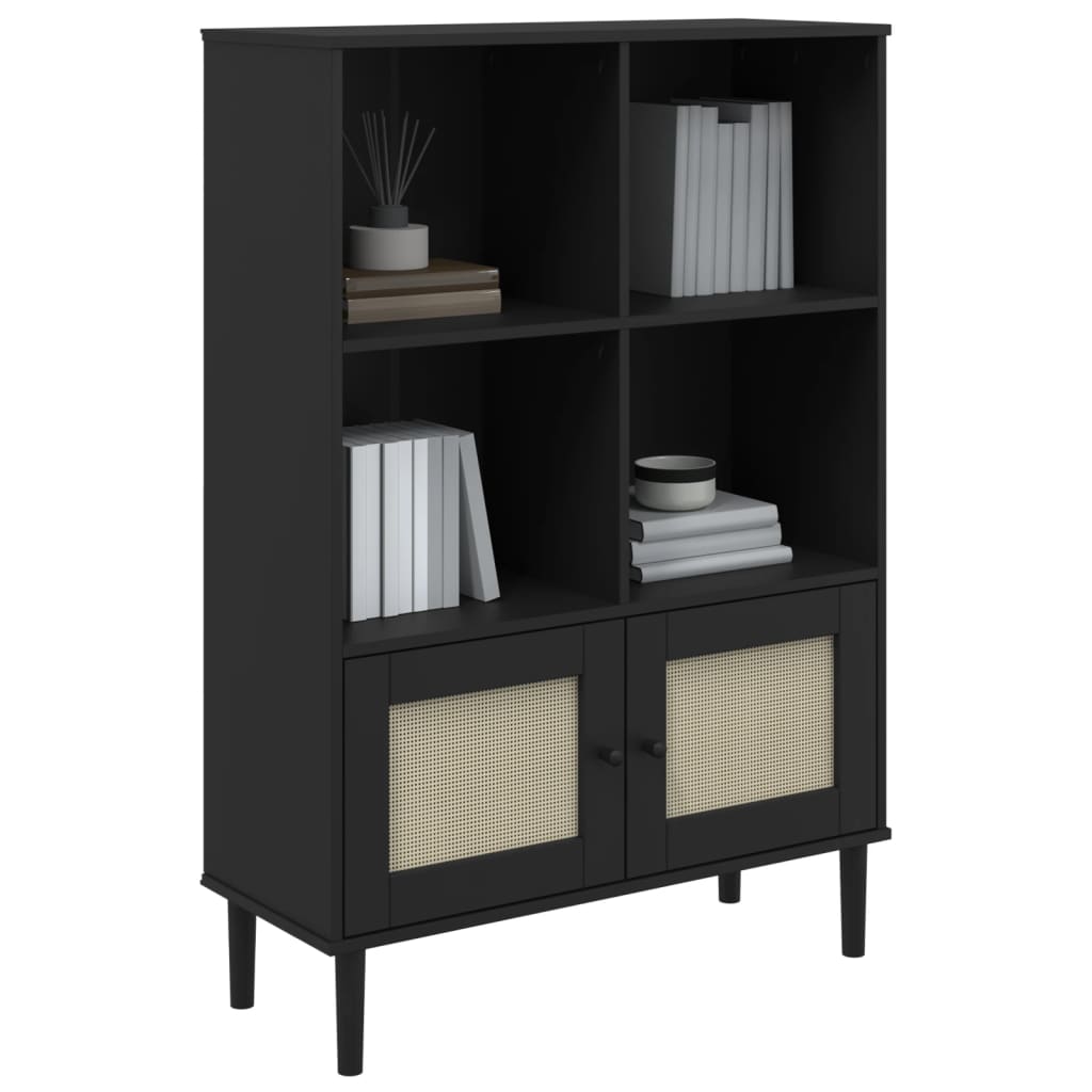 Boekenkast SENJA rattan-look 90x35x130 cm grenenhout zwart