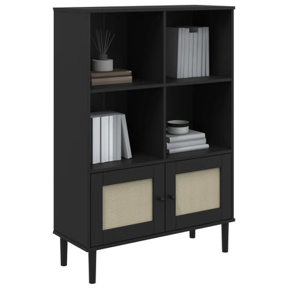 Boekenkast SENJA rattan-look 90x35x130 cm grenenhout zwart