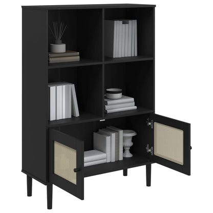 Boekenkast SENJA rattan-look 90x35x130 cm grenenhout zwart