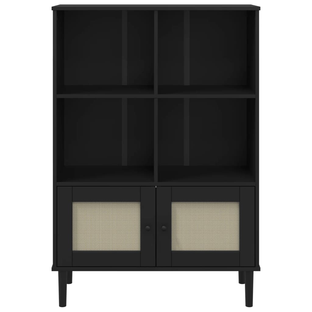 Boekenkast SENJA rattan-look 90x35x130 cm grenenhout zwart