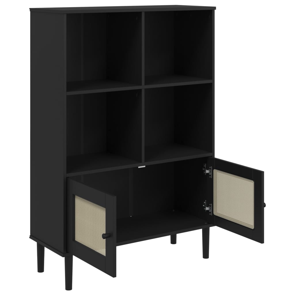 Boekenkast SENJA rattan-look 90x35x130 cm grenenhout zwart